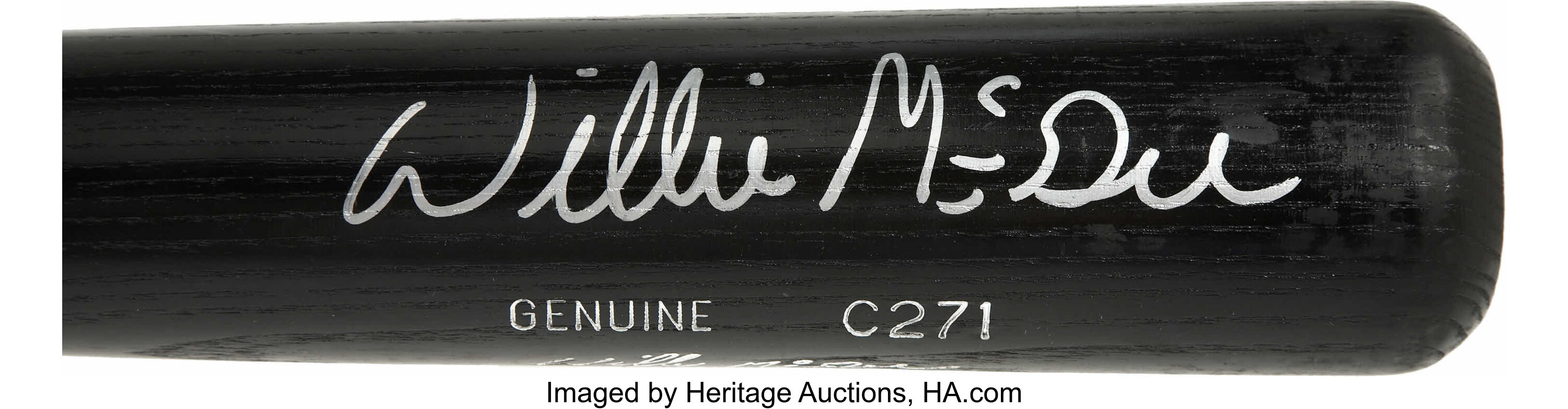 Willie McGee Signed Bat. Immaculate black Louisville Slugger pro