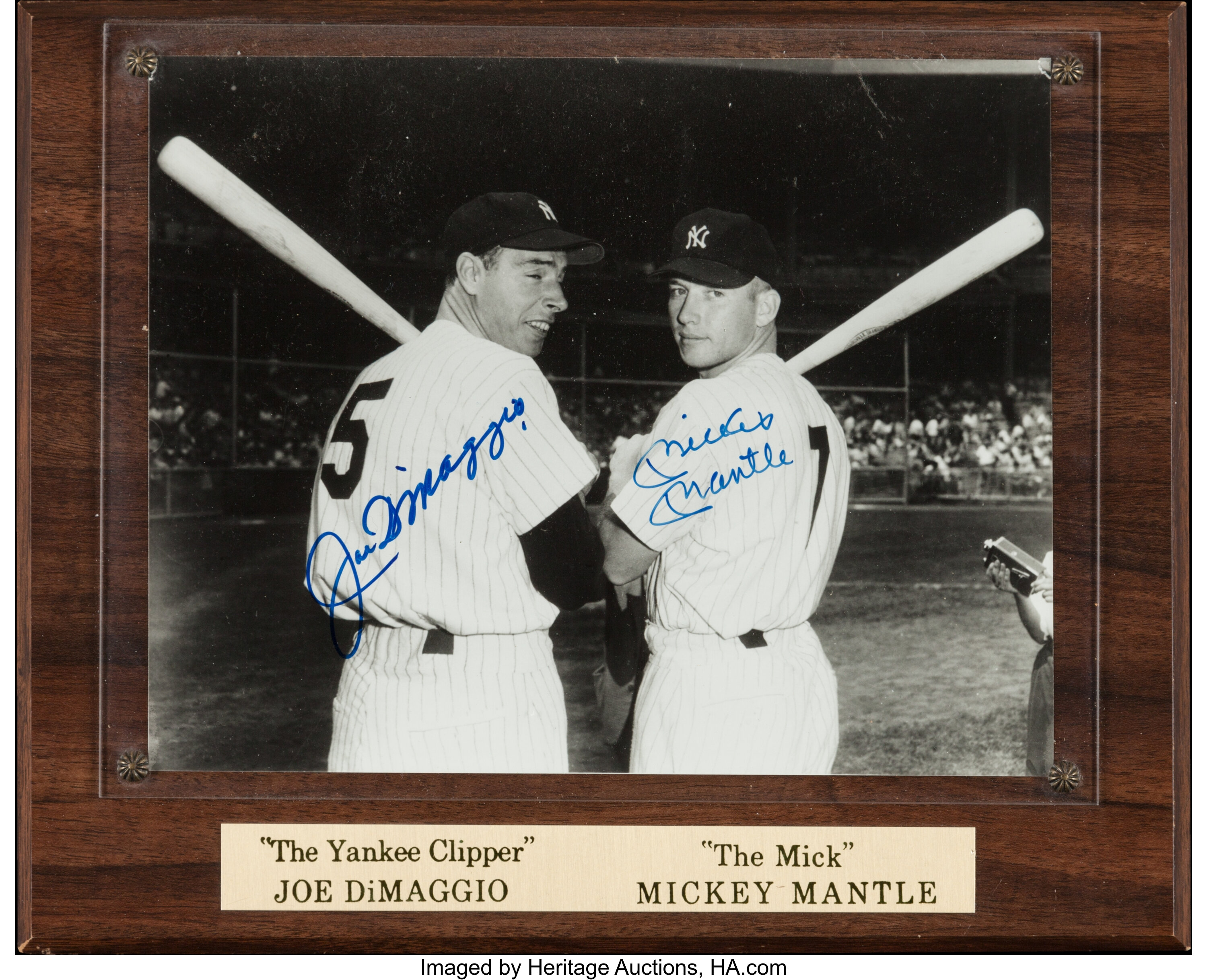Mickey Mantle & Joe DiMaggio Signed Yankees 20x24 Custom Matted Photo  Display (Beckett LOA)