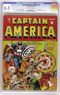 Captain America Comics #5 (Timely, 1941) CGC FN+ 6.5 Cream to off-white pages. Joe Simon and Jack Kirby were on a roll b...