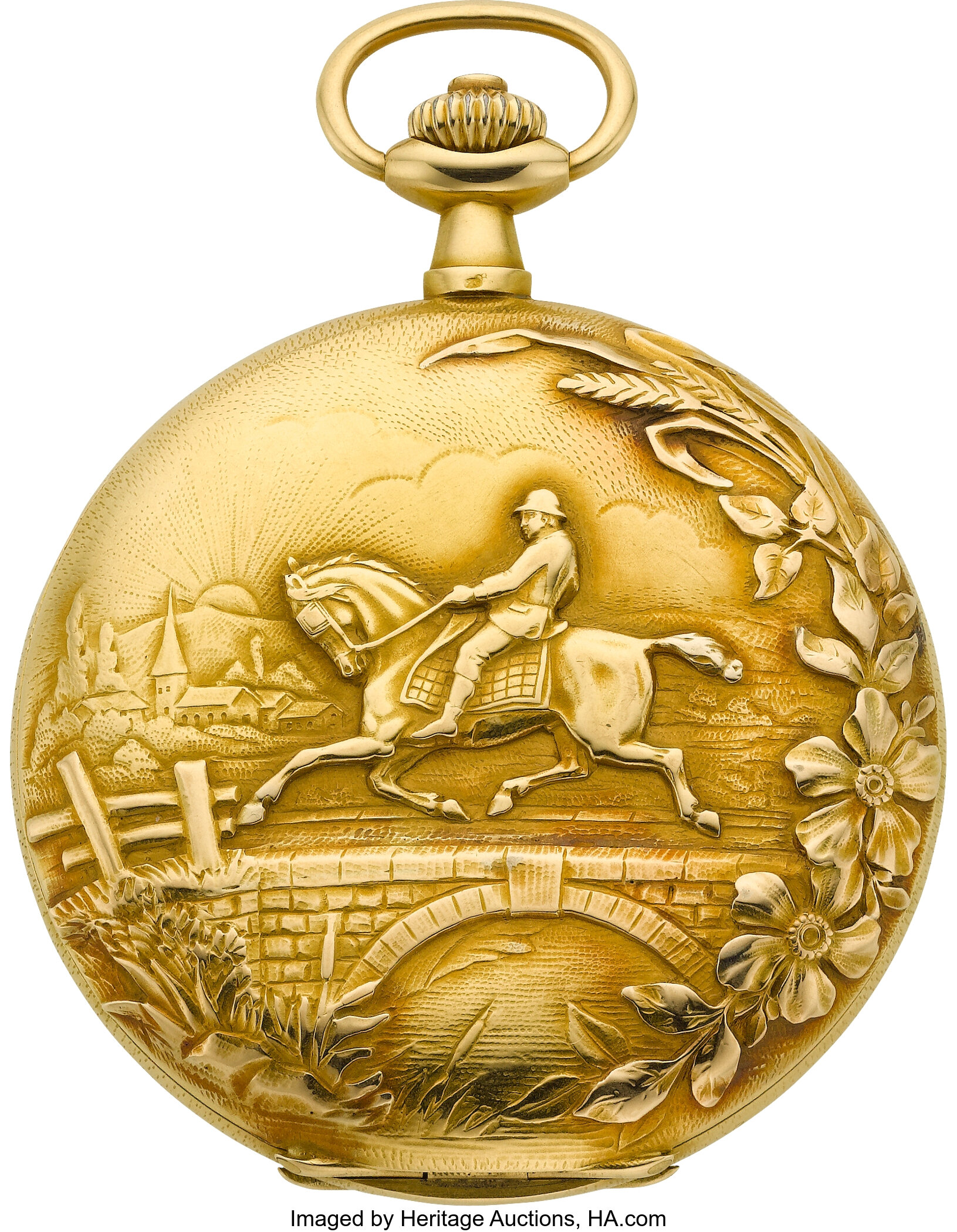 Humbert Ramuz Chaux De Fonds Raised Relief 18k Gold Hunters Case Lot Heritage Auctions