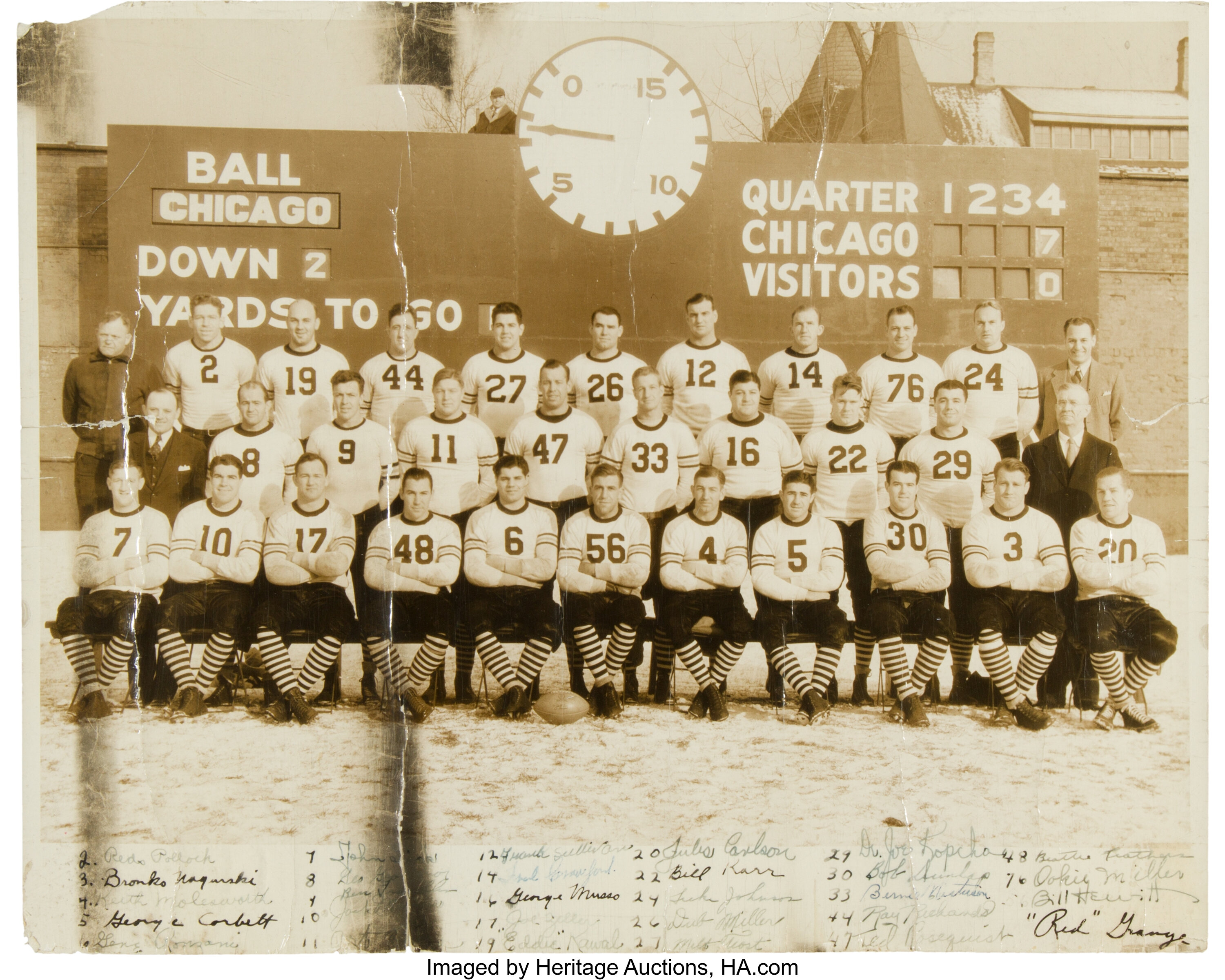 1933 Chicago Bears 13x15 Custom Framed Photo Display Featuring Red Grange,  Bronko Nagurski, George Musso