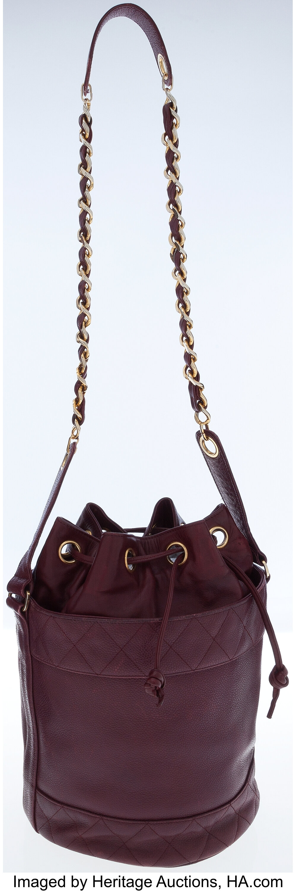 Chanel Red Leather Vintage CC Drawstring Bucket Bag Chanel