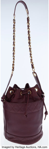 Chanel Burgundy Leather Drawstring Bucket Bag with Shoulder Strap