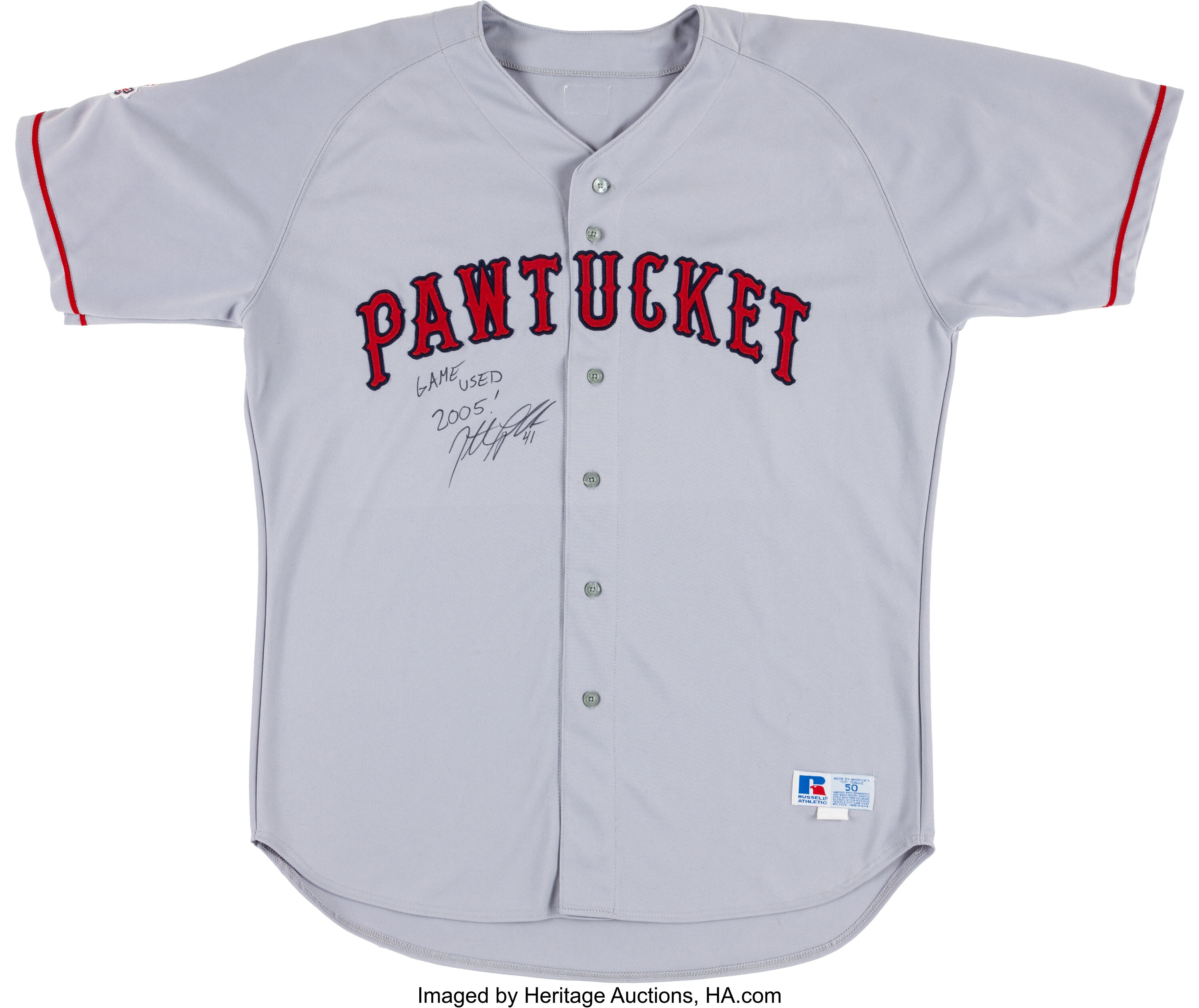 2005 Jonathan Papelbon Game Worn Signed Pawtucket Red Sox Jersey., Lot  #82545