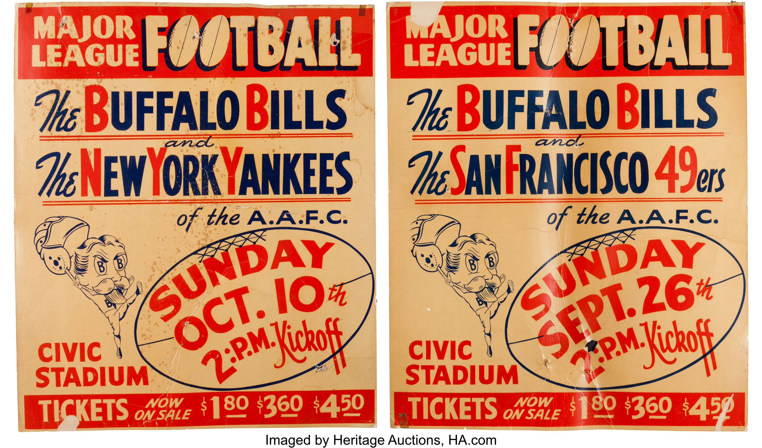 1948 Buffalo Bills A.A.F.C. Broadsides Lot of 2. Football