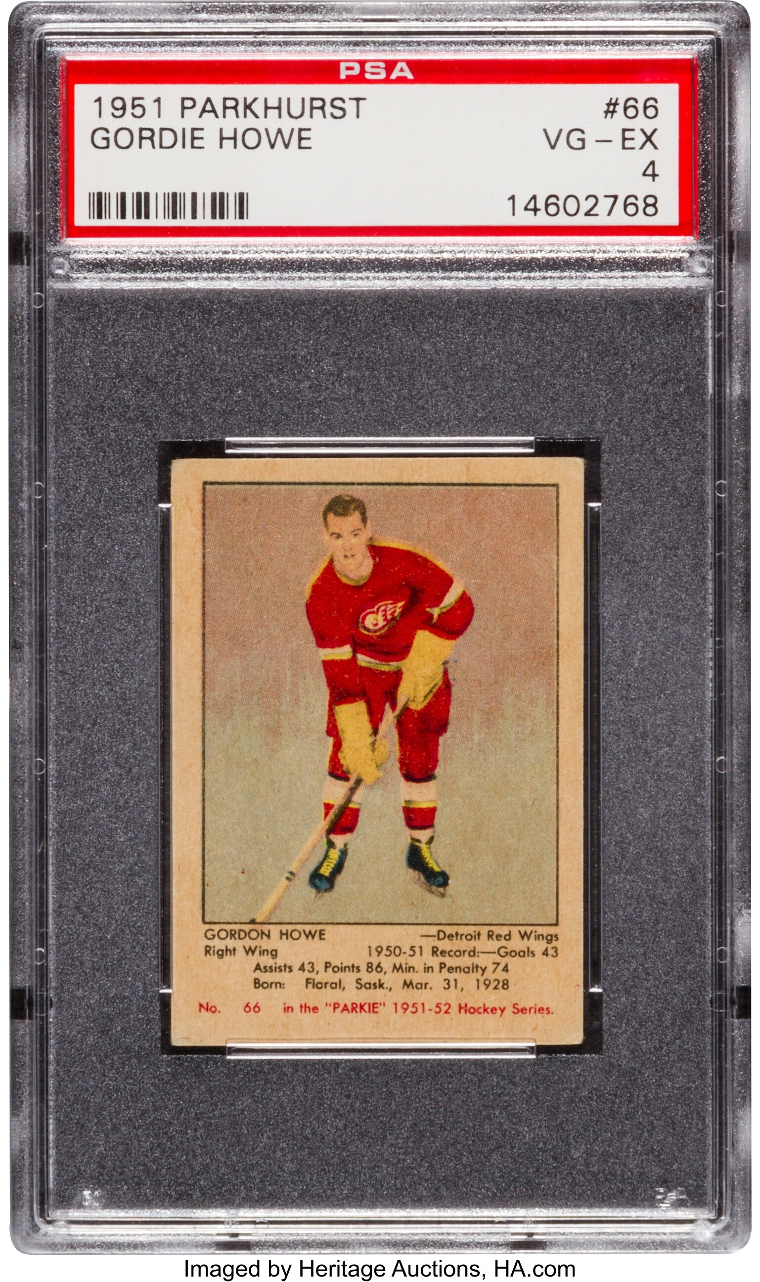 1951 Parkhurst Gordie Howe #66 Psa Vg-ex 4. Hockey Cards Singles 