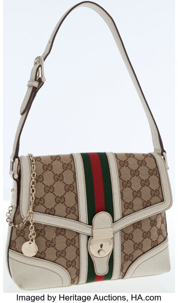 Gucci Vintage Large Canvas & White Leather with Red/Green