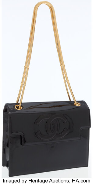 Chanel Black Patent Leather Shoulder Bag with Gold Chain Rope