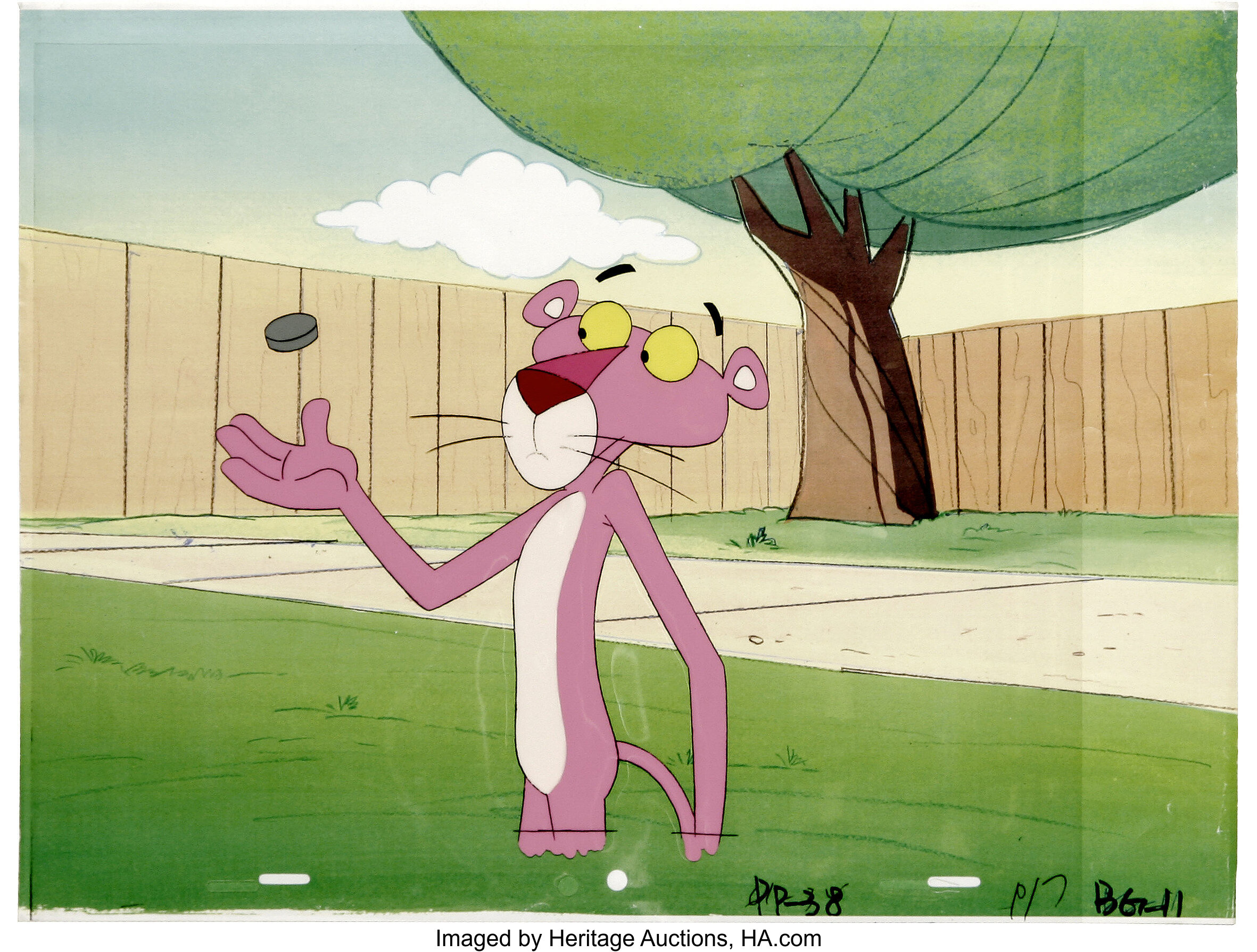 Pink Panther with flowers, original animation cel and drawing – Gallery  Animation