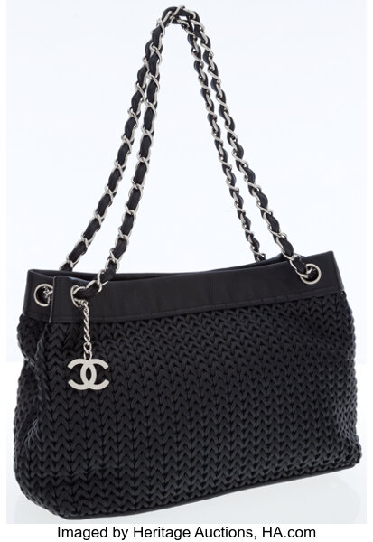 Chanel Black Woven Caviar Leather Tote Bag with Silver Hardware., Lot  #79015