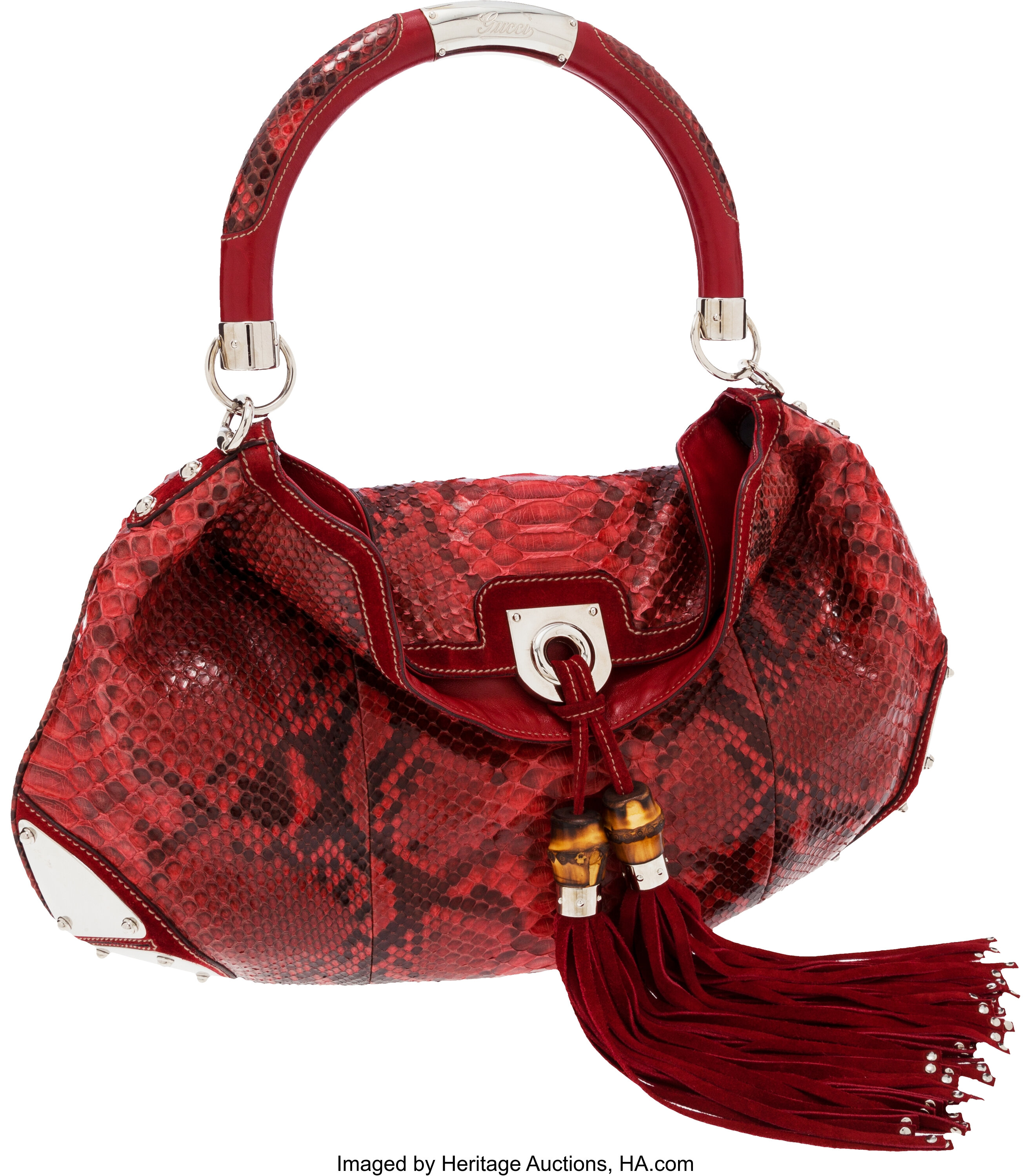 Gucci Red Python Large Indy Hobo Bag with Shoulder Strap . , Lot #56305