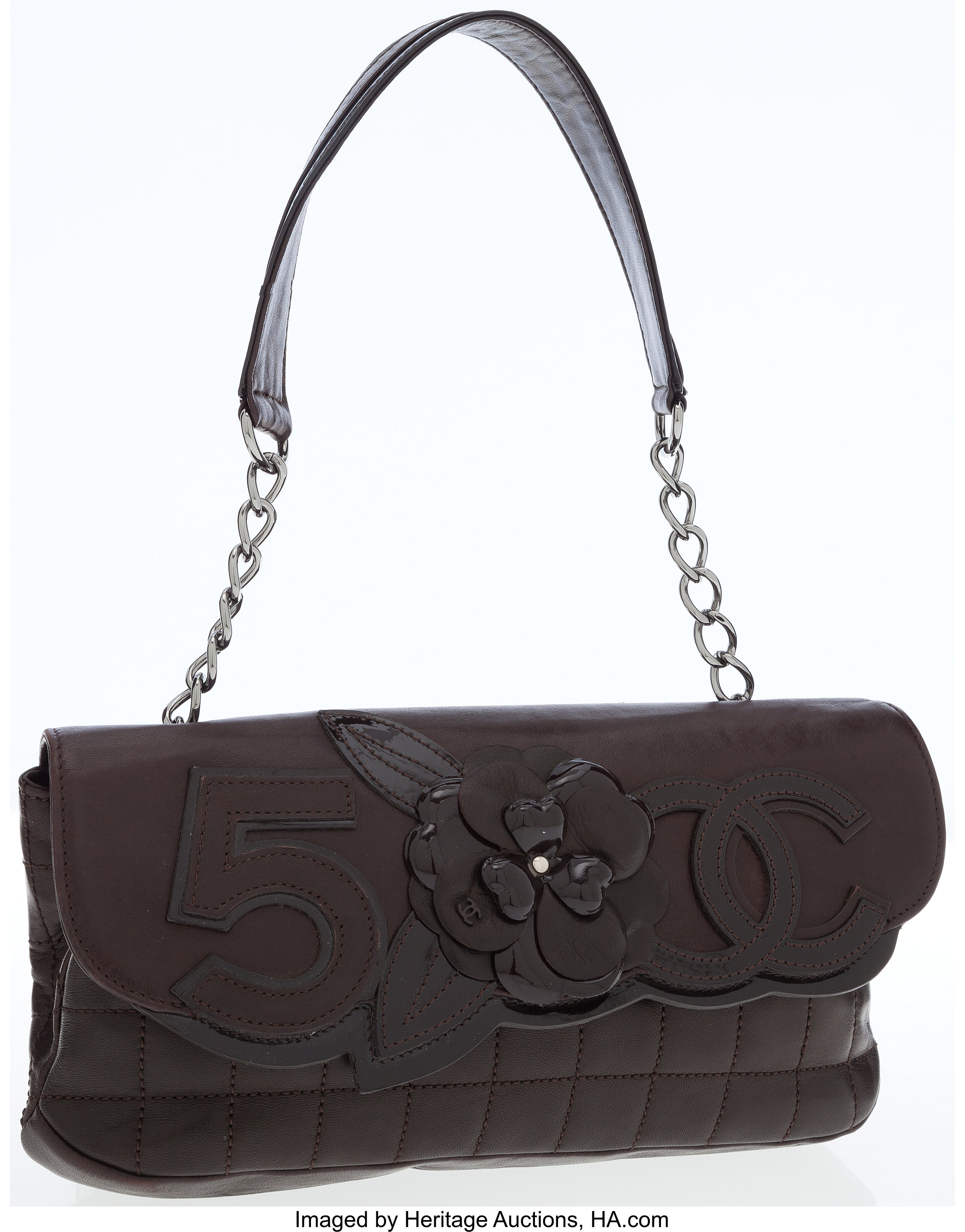 Chanel Brown Lambskin Camellia No. 5 Pochette Shoulder Bag. , Lot  #75015