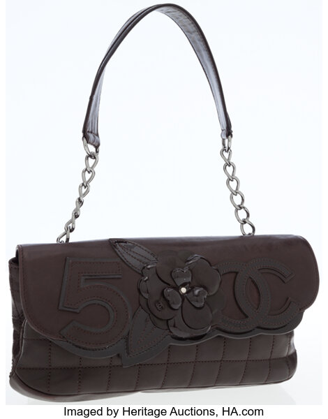 Chanel Brown Lambskin Camellia No. 5 Pochette Shoulder Bag. , Lot  #75015