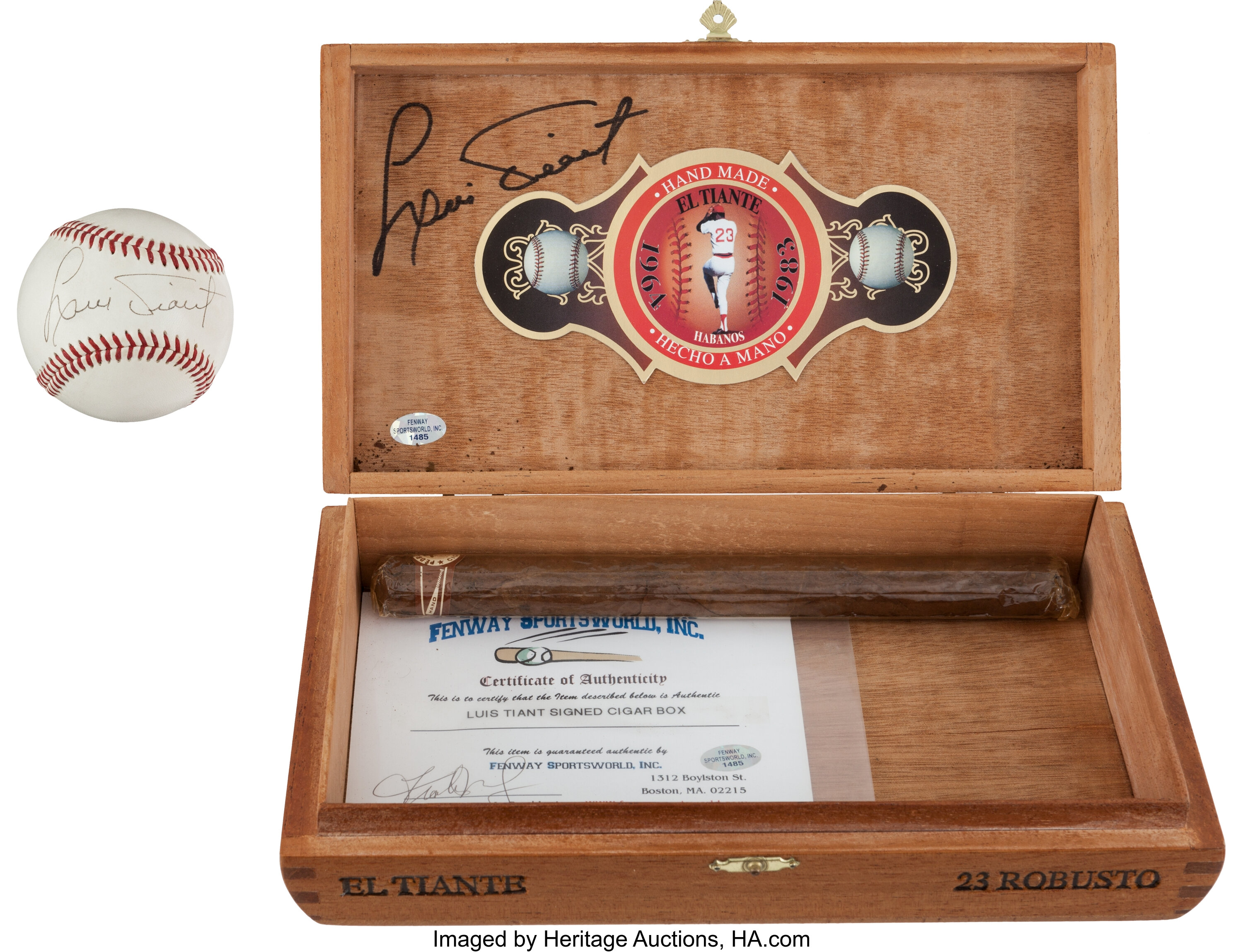 Luis Tiant Signed Cigar Box and Single Signed Baseball