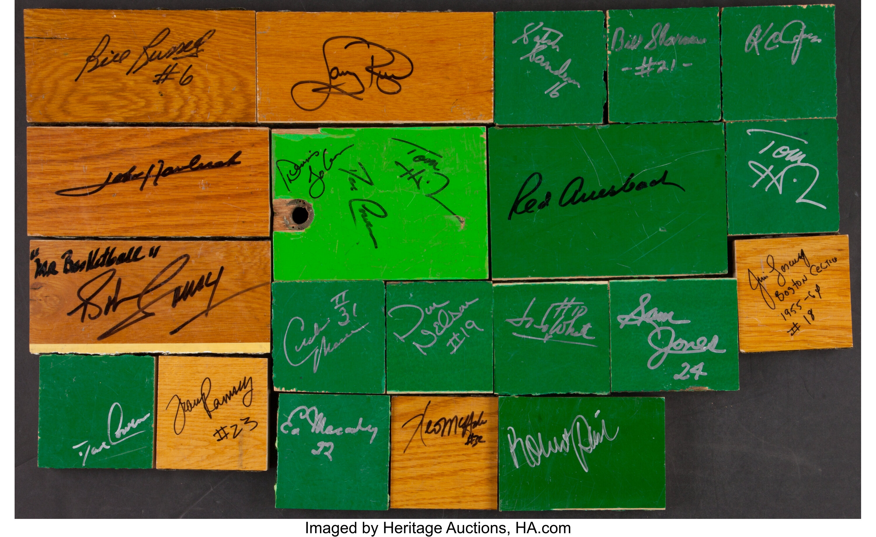 Boston Celtics Legends Signed Pieces Of The Boston Garden Parquet