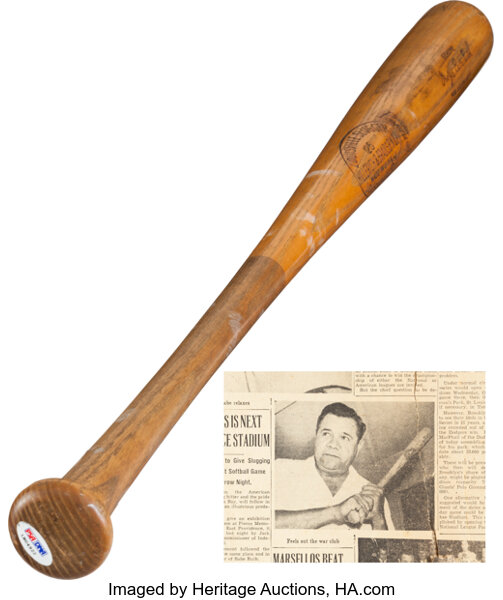 1941 Babe Ruth Exhibition Used Home Run Bat & Single Signed, Lot #81789