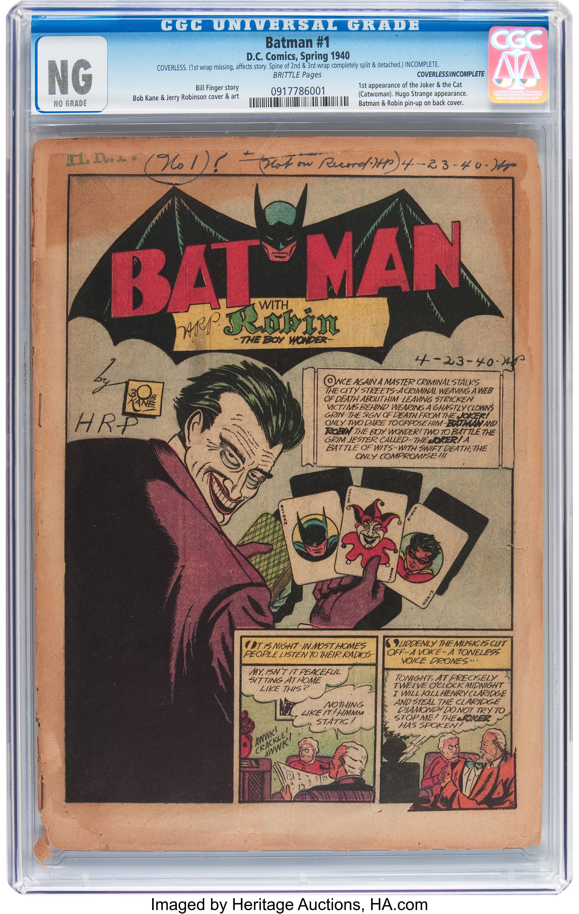 Batman #1 Incomplete (DC, 1940) CGC NG (No Grade) Brittle pages.... | Lot  #91020 | Heritage Auctions