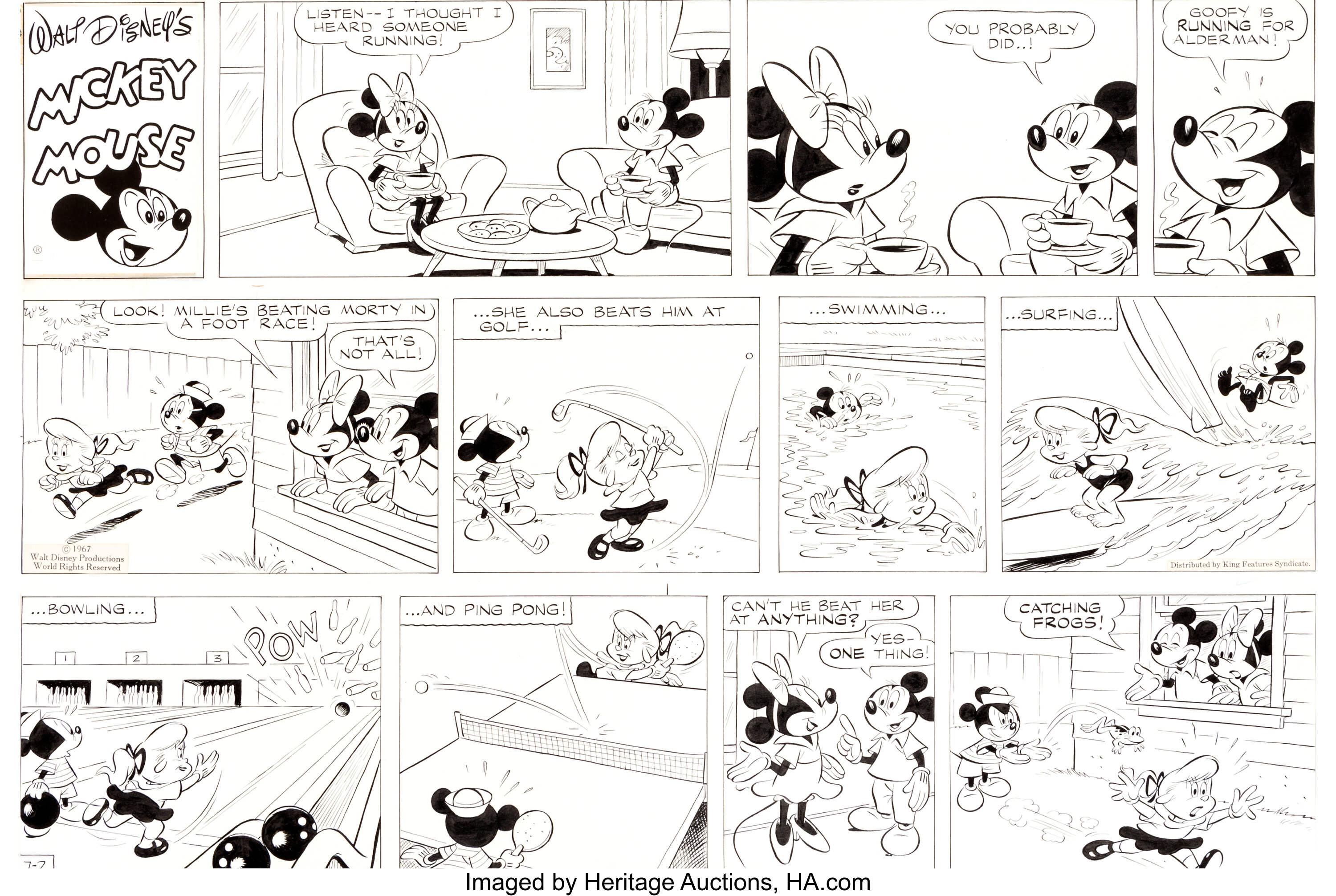 Disney Studio Artist Mickey Mouse Sunday Comic Strip Original Art | Lot