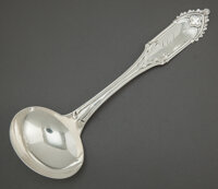 A WILLIAM GALE & SON GOTHIC PATTERN COIN SILVER GRAVY LADLE William Gale & Son, N