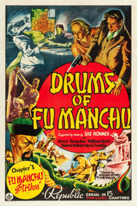 Drums of Fu Manchu (Republic, 1940). One Sheet (27" X 41") Chapter 1 -- "Fu Manchu Strikes." Serial...