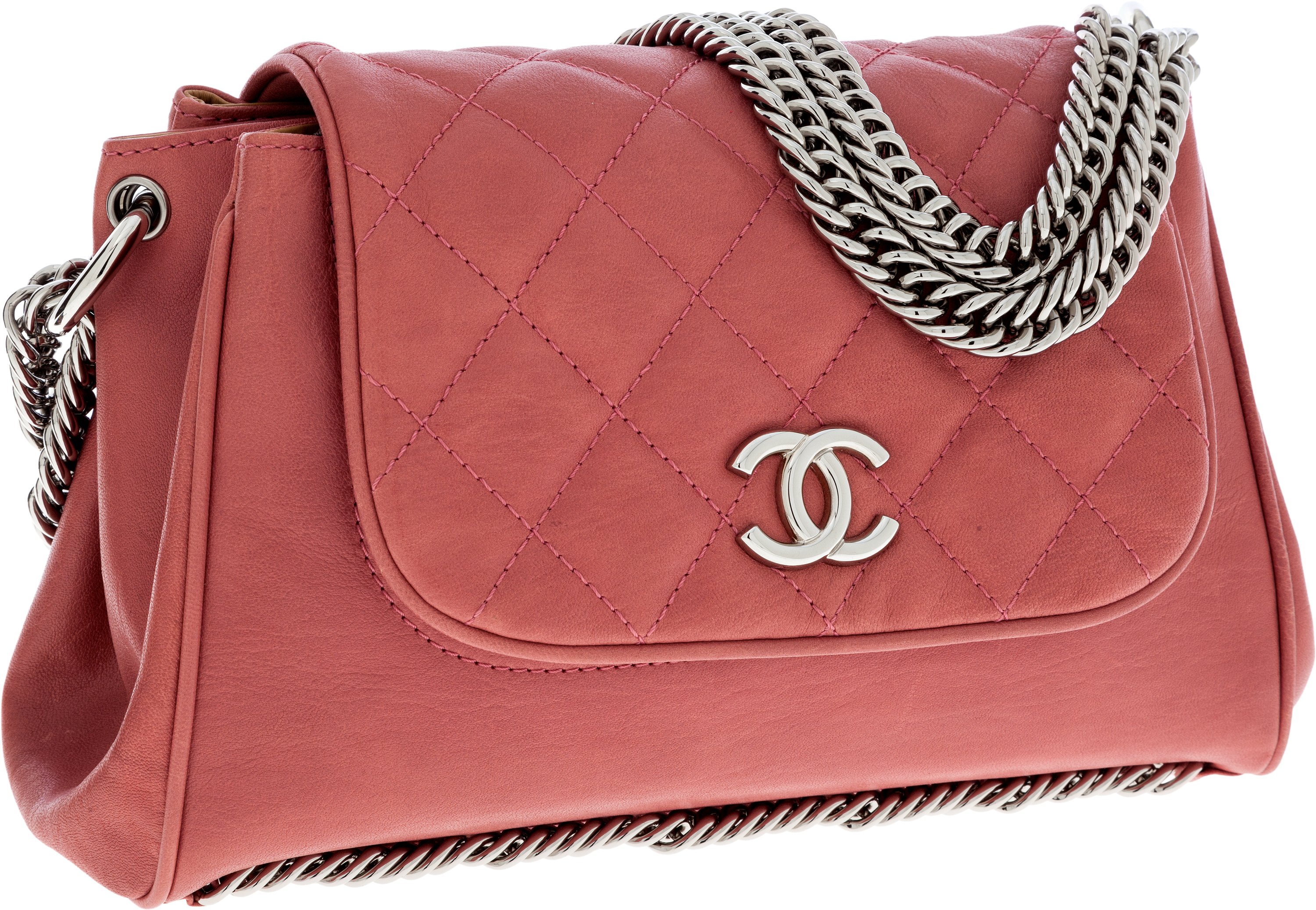 Chanel Dusty Rose Pink Lambskin Leather Chain Strap Flap Bag. , Lot  #64113