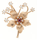 Estate Jewelry:Brooches - Pins, Retro, Cultured Pearl, Gold Brooch. ...