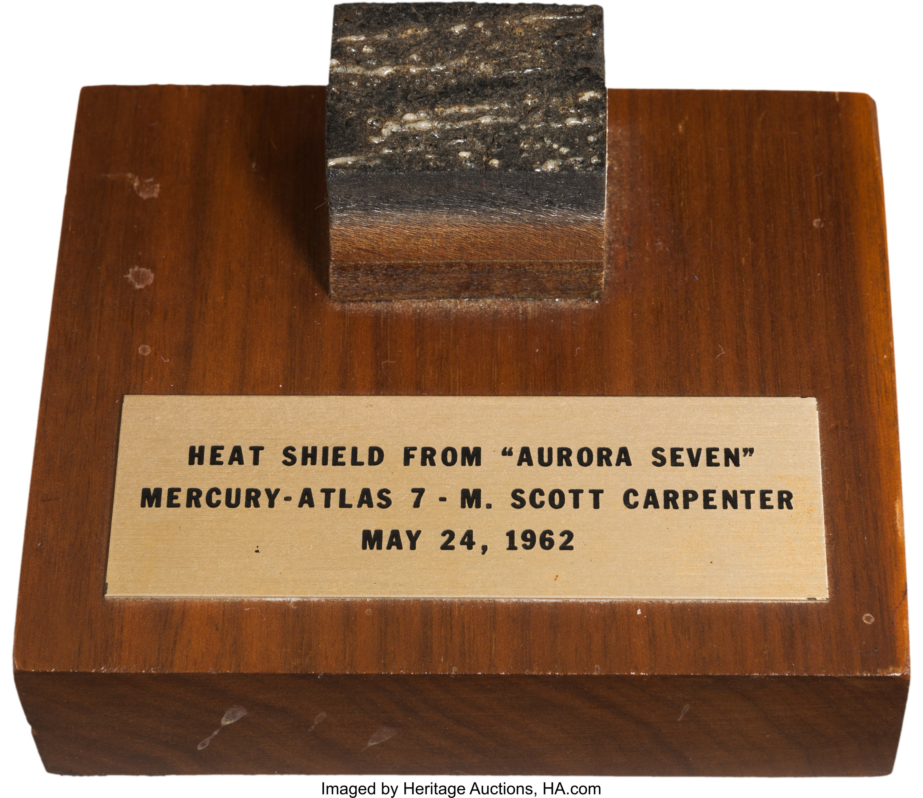 Mercury Atlas 7 Aurora 7 Flown Heat Shield Plug On Wooden Base Lot 40029 Heritage Auctions