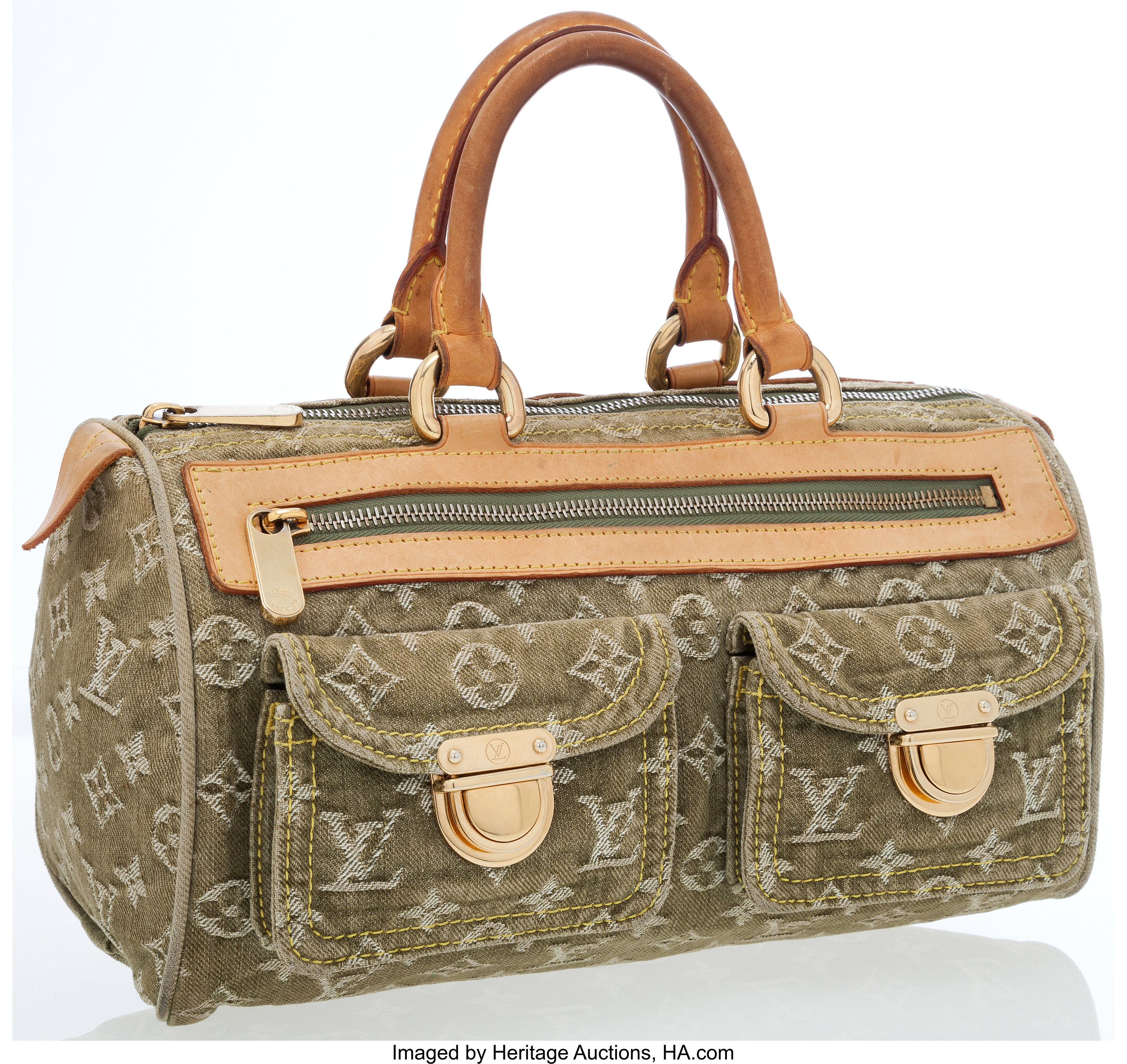 Louis Vuitton Green Monogram Denim Neo Speedy 30 Top Handle Bag., Lot  #77043