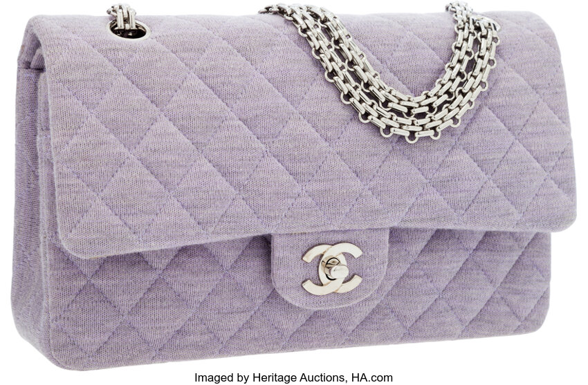 Chanel Lilac Quilted Cotton Medium Double Flap Bag with Jewel