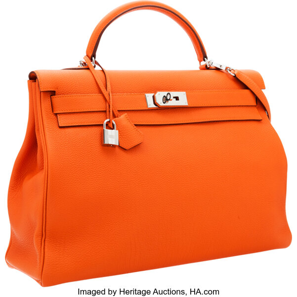 Hermes Orange Togo Leather Palladium Hardware Kelly Retourne 35 Bag Hermes