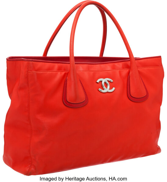 Chanel Cherry Red Lambskin Leather Large Cerf Tote Bag with Silver, Lot  #56265