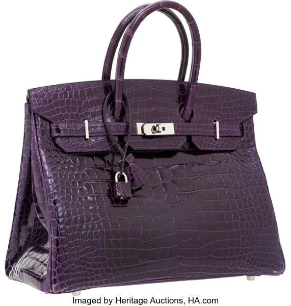 HERMES BIRKIN BAG AMETHYSTE Croc with silver 35cm