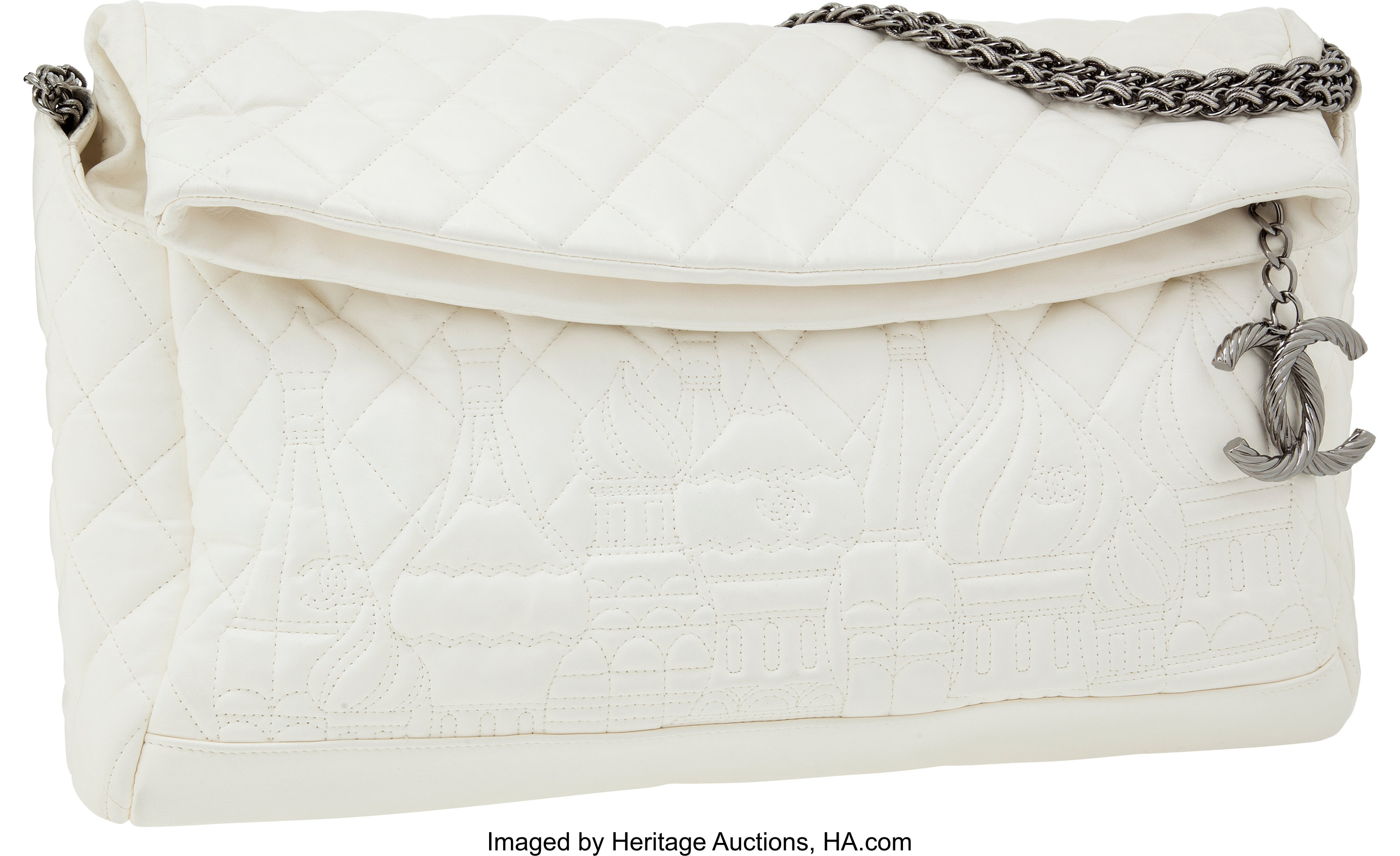 Chanel Paris-Moscow White Quilted Lambskin Leather Bag with Twisted, Lot  #56340
