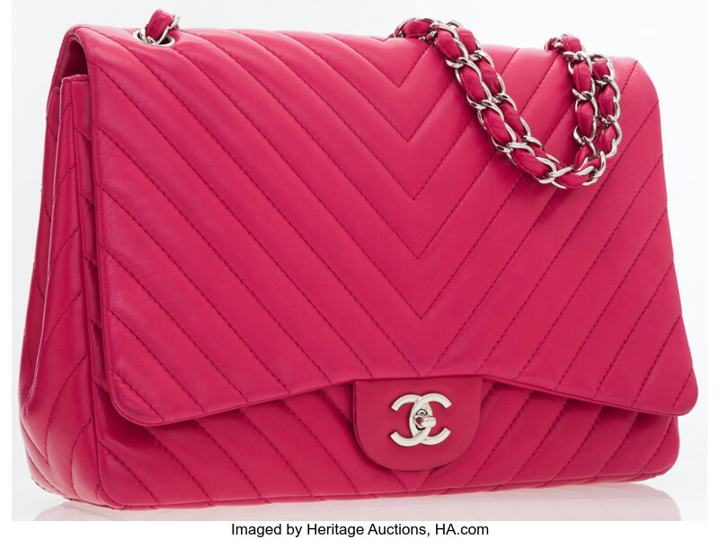 Chanel Classic Flap Vintage 90's Soft Chevron Fringe Pink Lambskin Leather Bag