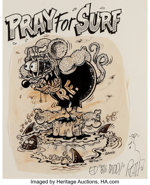 Ed "Big Daddy" Roth Studio "Pray For Surf" Rat Fink Illustration