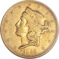 Territorial Gold, 1855 $20 Wass Molitor Twenty Dollar, Large Head AU53 NGC. Variety
unlisted in Kagin, believed unique....