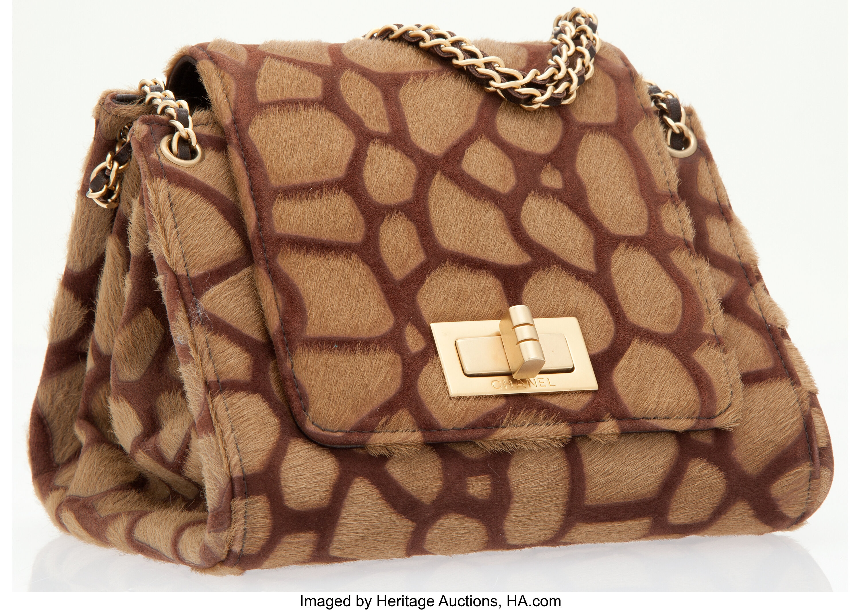 Chanel Brown Ponyhair Giraffe Print Accordion Bag .  Luxury, Lot #76030