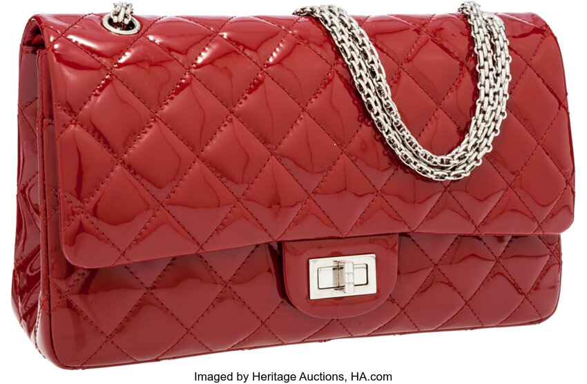 Chanel Cranberry Red Quilted Patent Leather Maxi Reissue Double