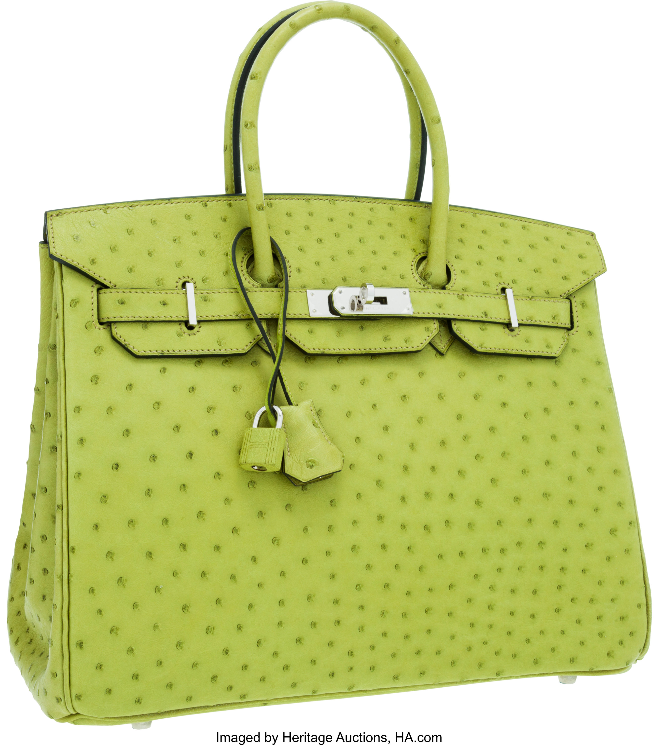 Hermes 35cm Vert Anis Ostrich Birkin Bag with Palladium Hardware., Lot  #56182
