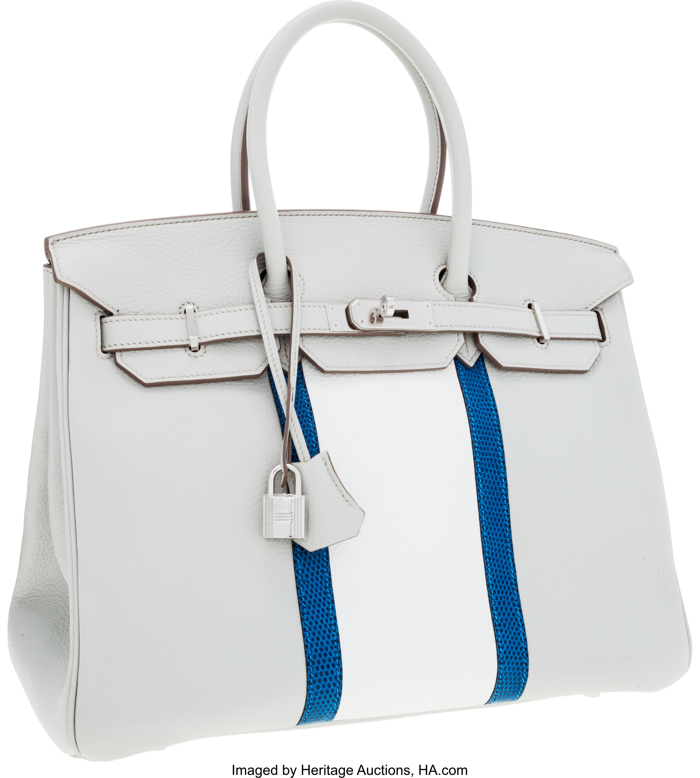 Hermes Limited Edition 40cm Mykonos & White Clemence Leather Eclat