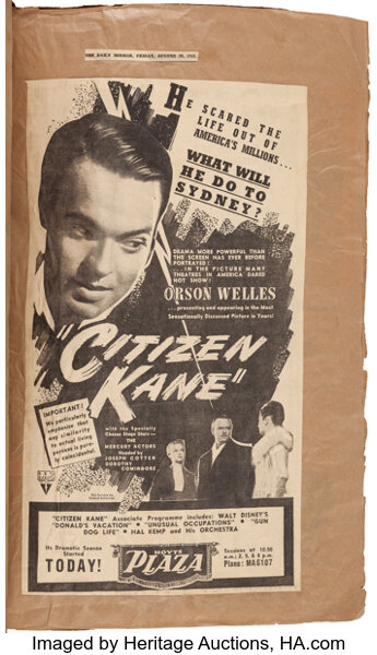 MovieTV MemorabiliaDocuments An Orson Welles Australian Scrapbook from Citizen Kane1940-1941