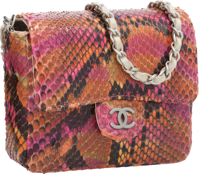 Chanel Pink & Orange Python Micro Mini Flap Bag. Excellent, Lot #58182