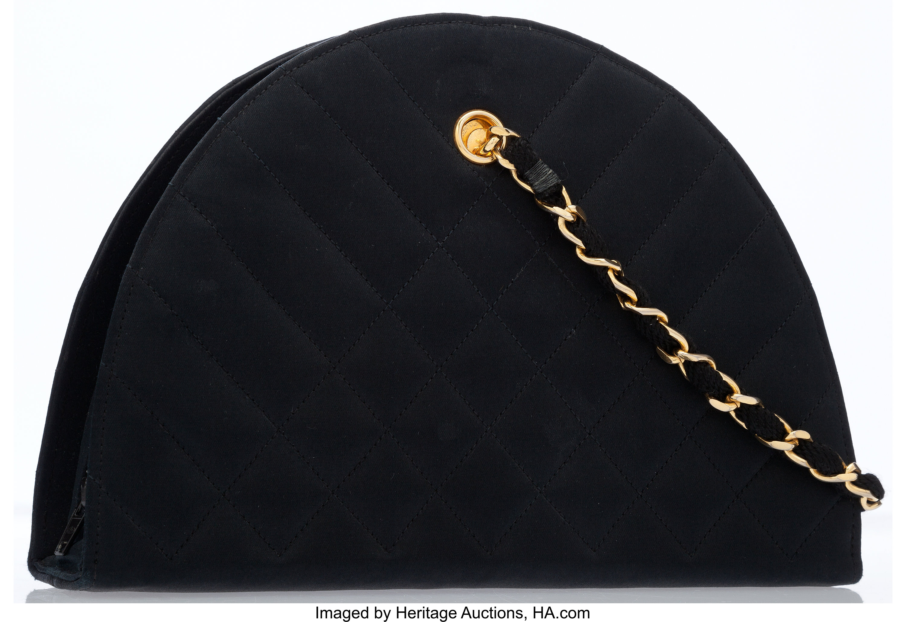 SOLD - FULL SET CHANEL Black Lambskin 24K Gold Chain Half Moon