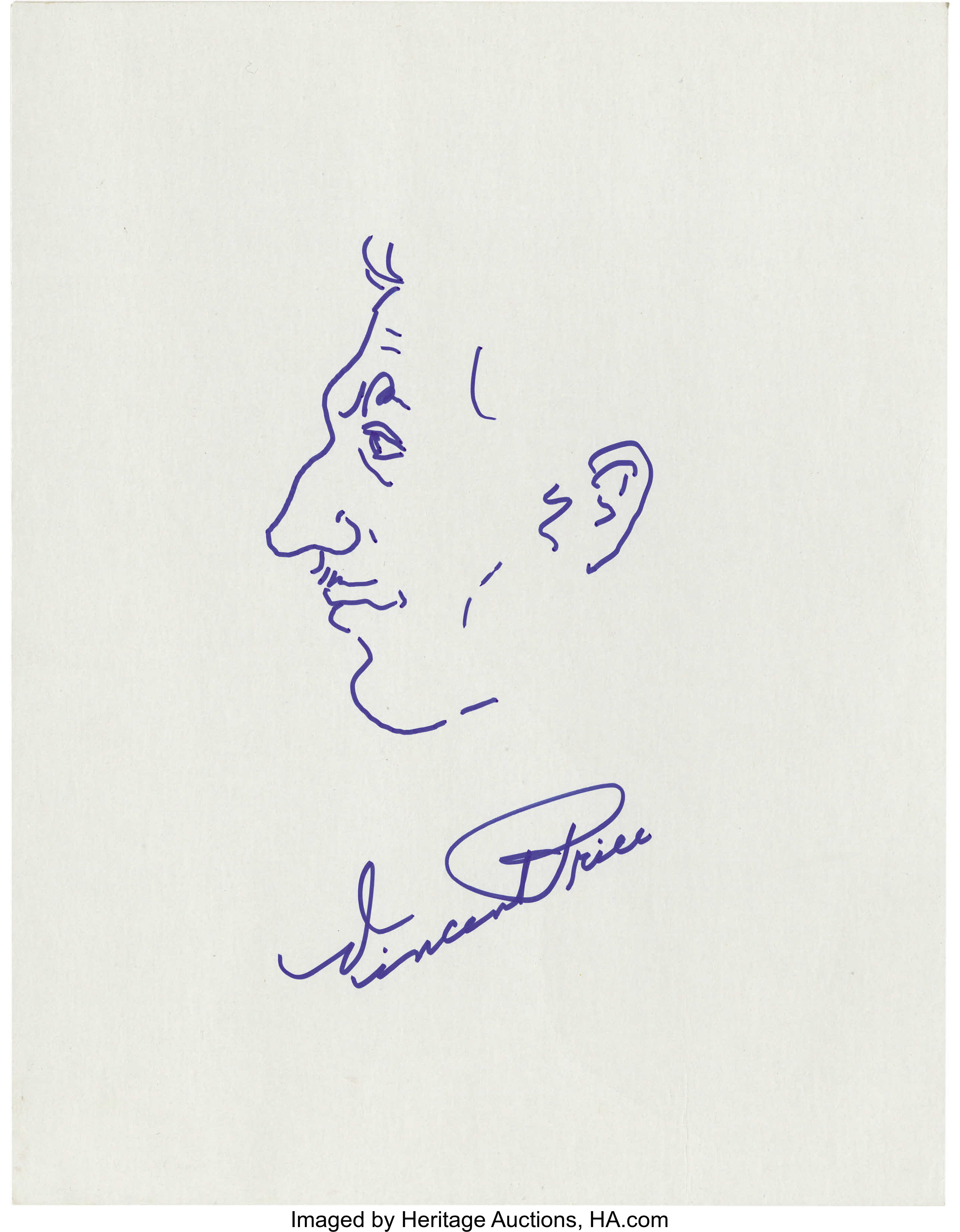 Vincent Price Signed Sketch. An 8.5&quot; x 11&quot; self-portrait sketch in | Lot #86096 | Heritage Auctions