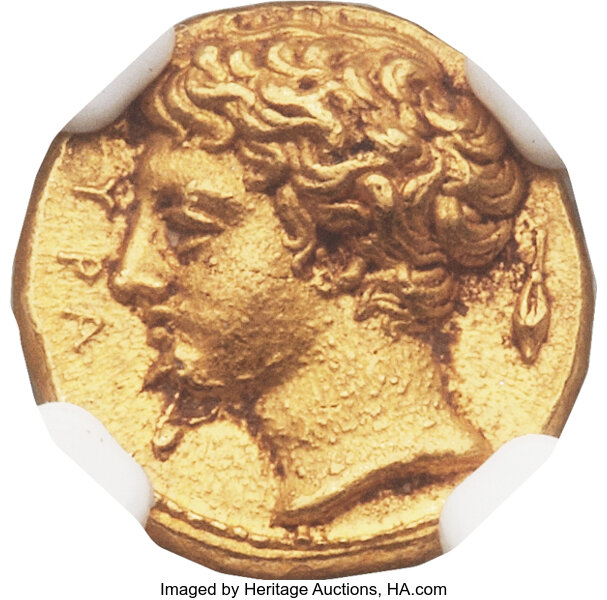 Ancients:Greek, Ancients: SICILY. Syracuse. Time of Dionysius I (405-367 BC). AV 50litrae (11mm, 2.88 gm, 7h)....