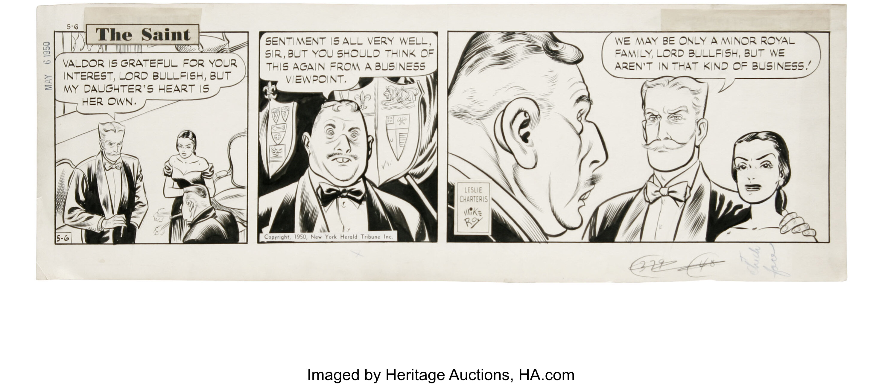 Mike Roy The Saint Daily Comic Strip Original Art Dated 5 6 50 Lot Heritage Auctions