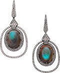 Estate Jewelry:Earrings, Labradorite, Diamond, Gold Earrings. ...