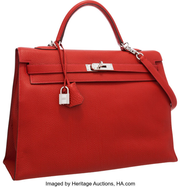 Hermes 35cm Vermillion Togo Leather Sellier Mou Kelly Bag with