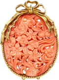 Estate Jewelry:Brooches - Pins, Antique Coral, Gilt Silver Pendant-Brooch. ...