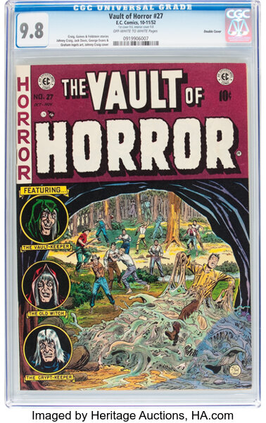 Golden Age (1938-1955):Horror, Vault of Horror #27 Double Cover With EC Mailing Envelope (EC, 1952) CGC NM/MT 9.8 Off-white to white pages....